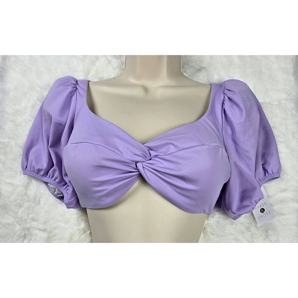 Shade & Shore Purple Puff Sleeve Bikini Top Medium
